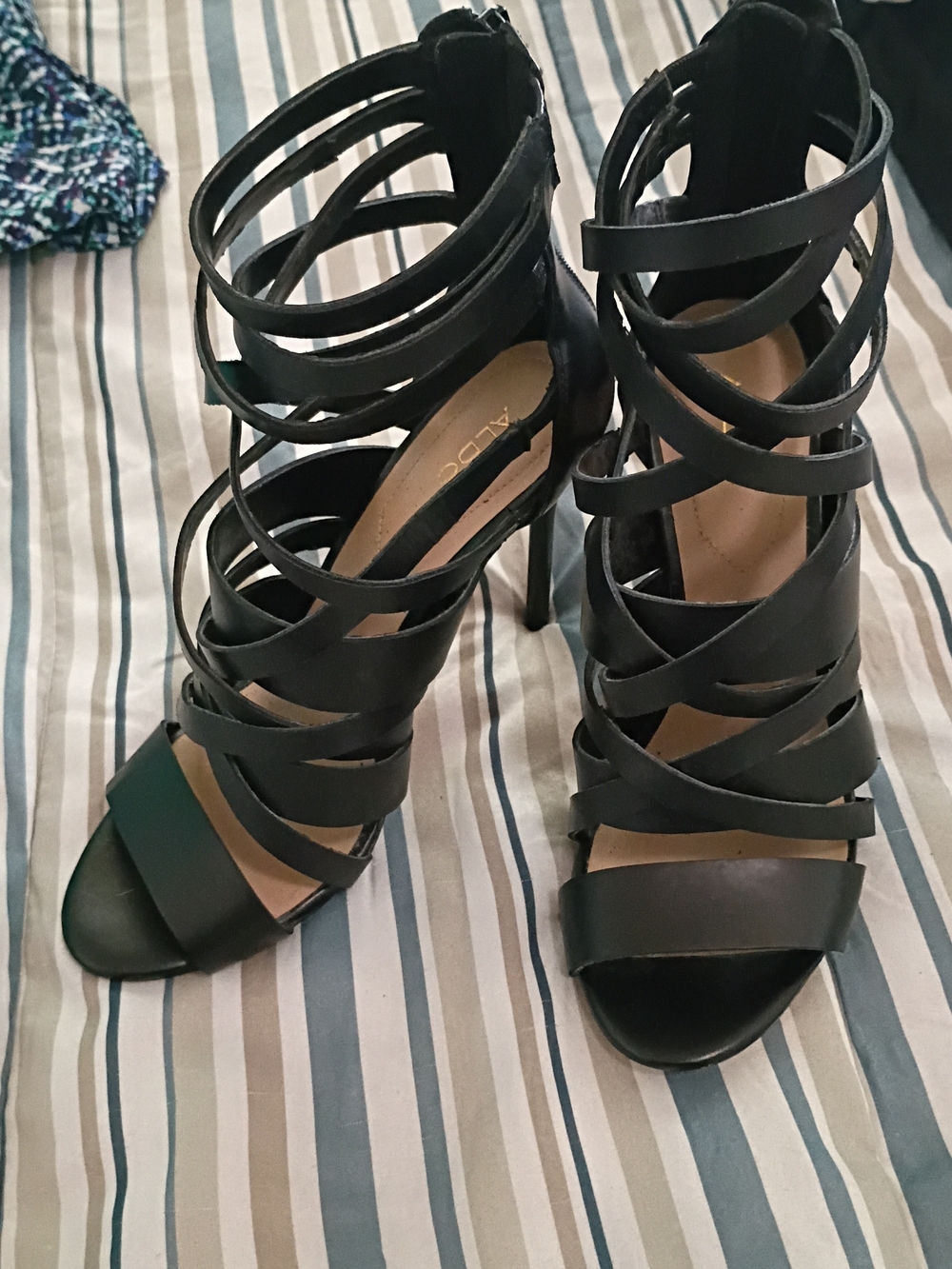 Aldo Black Multi-Strap Stiletto Sandals